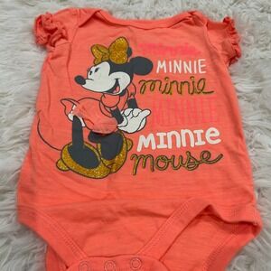 Disney Baby Minnie Mouse Bodysuit Glitter Graphic Ruffle Sleeve 12M‎